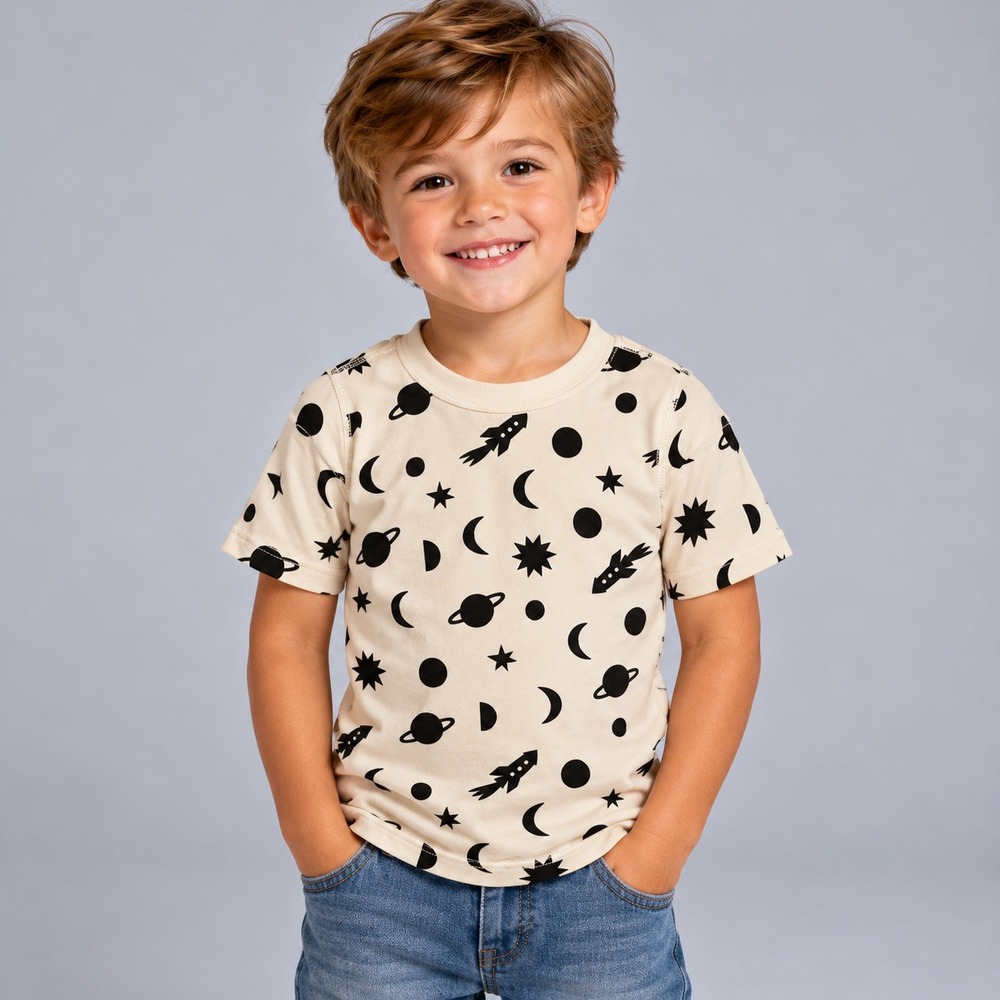 Hanna Andersson Kids 10 Organic Cotton Space Rocket Pajama Top Cream Black 140cm